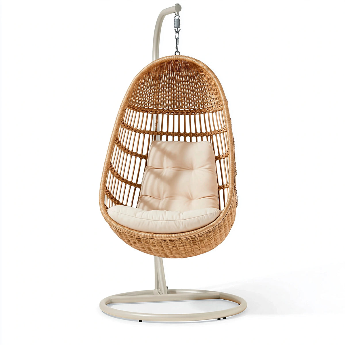 Hängesessel 105 x 105 x 195 cm aus Rattangeflecht in Naturbeige mit Metallgestell