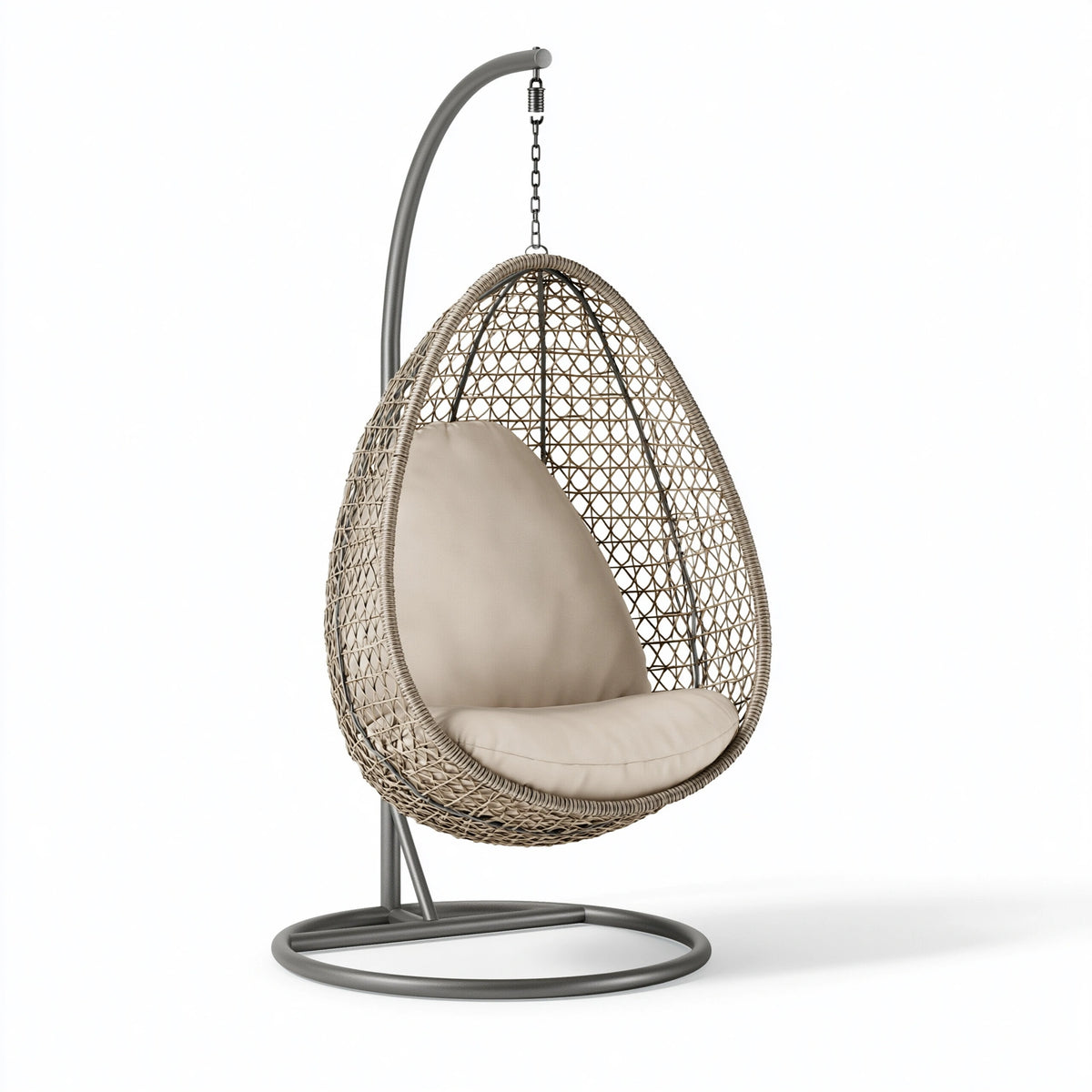 Hängesessel 105 x 105 x 195 cm Geflecht und Metall Beige Grau mit Gestell im Boho-Stil