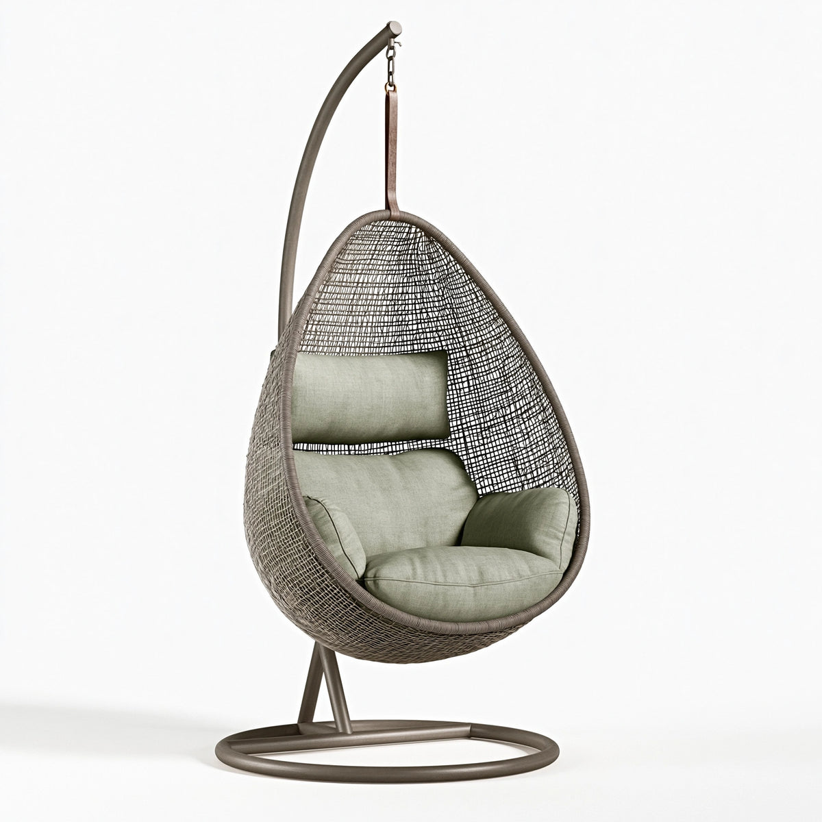 Hängesessel 105 x 105 x 195 cm Geflecht Stahl Taupe mit Standgestell