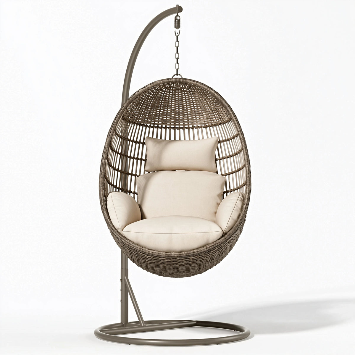 Hängesessel 105 x 105 x 195 cm aus Metall und Geflecht Braun Beige mit Standgestell