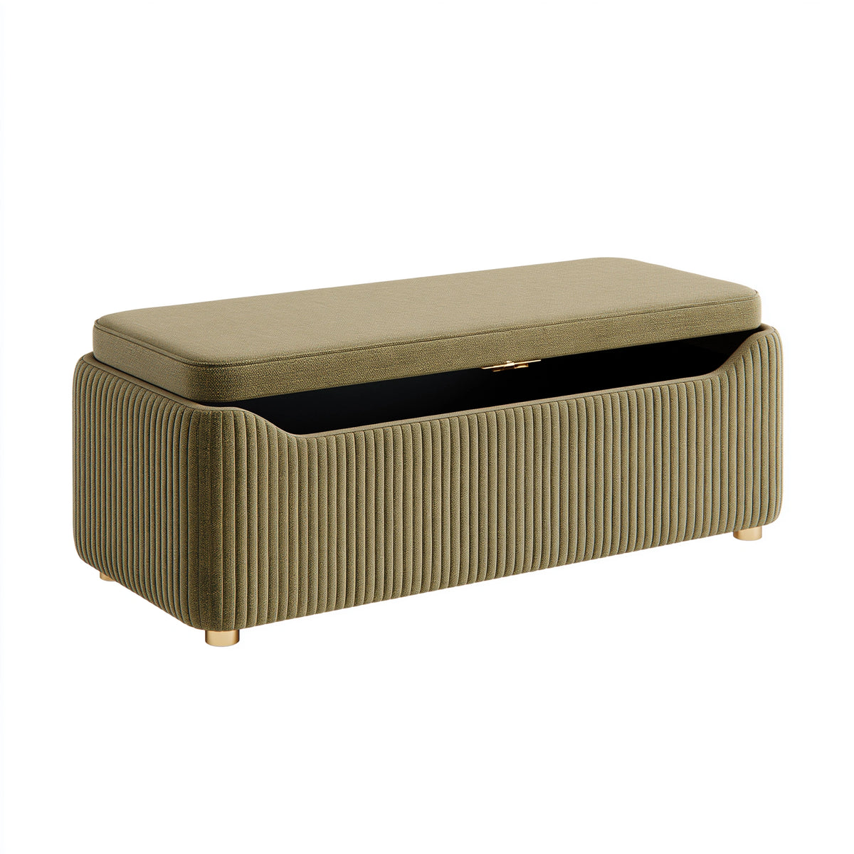 Sitzbank 100 x 45 x 45 cm aus Stoff in Olivgrün mit Stauraum und Klappdeckel