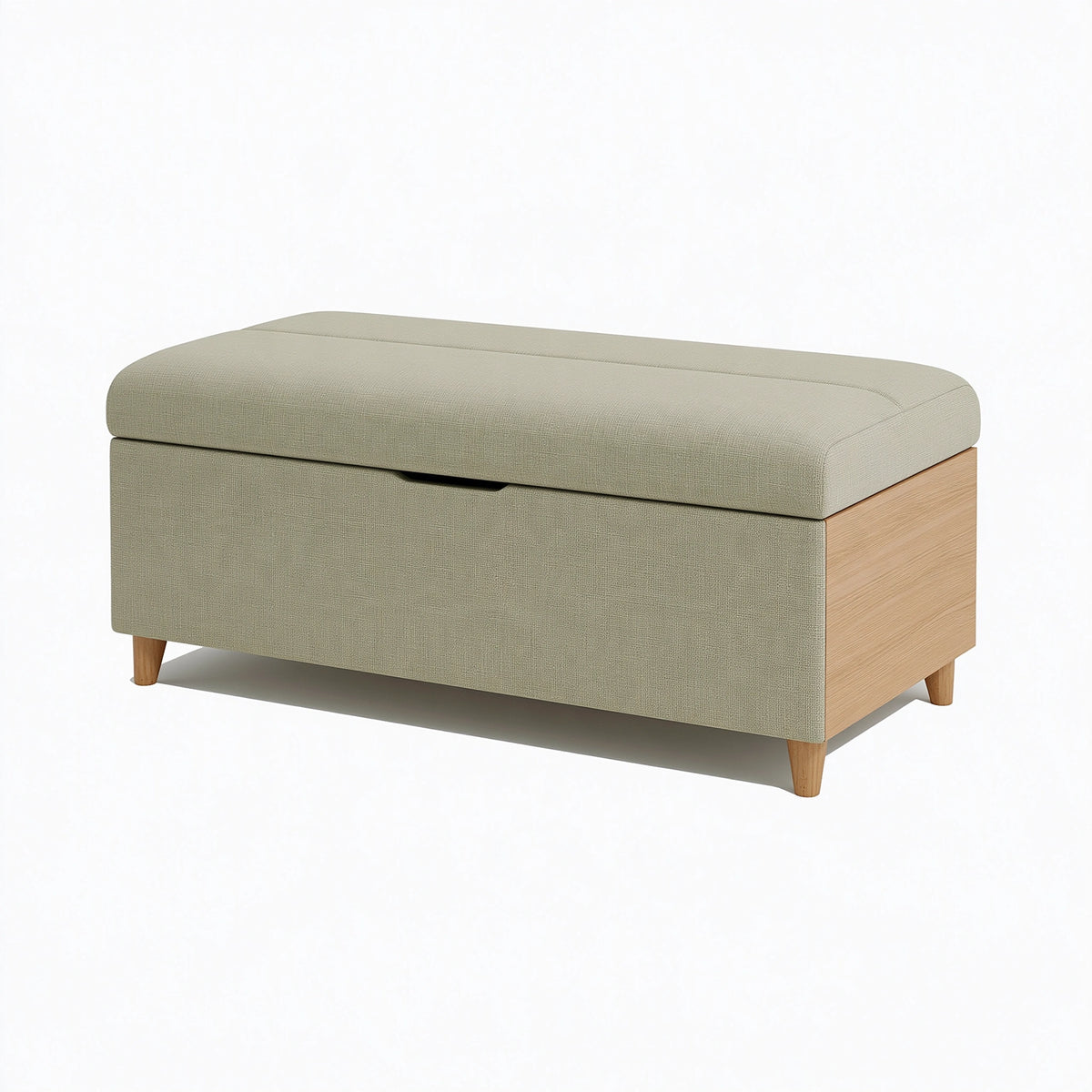 Sitzbank mit Stauraum 100 x 45 x 45 cm Textil und Holz Salbeigrün Natur Modern