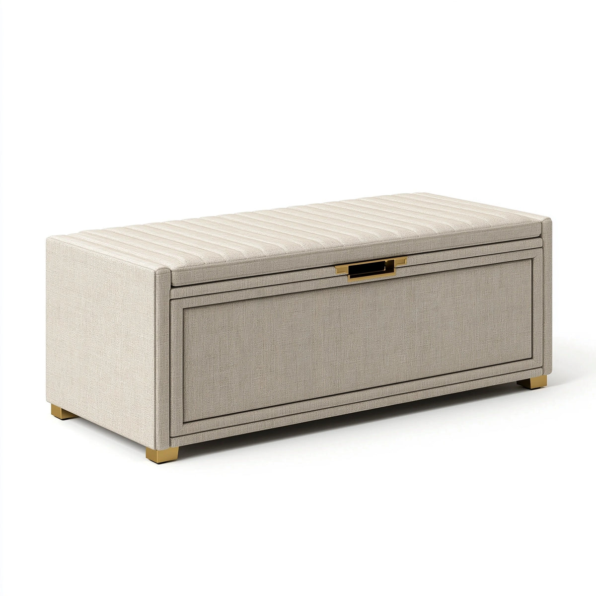 Sitzbank mit Stauraum 120 x 45 x 50 cm Stoff Beige gepolstert mit Klappdeckel
