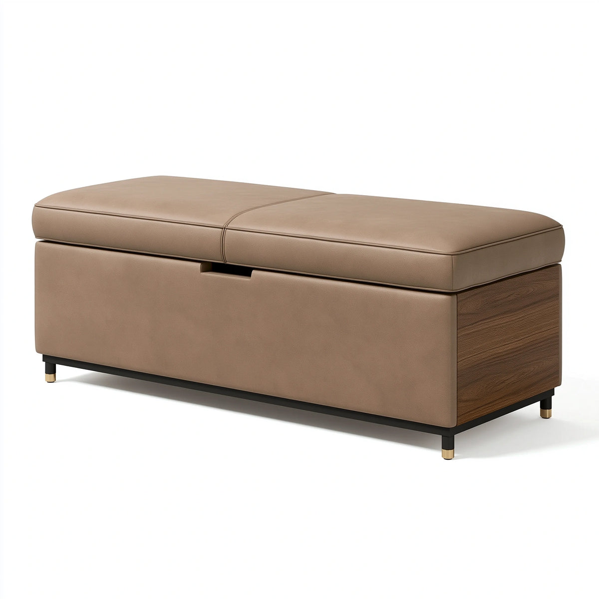 Sitzbank mit Stauraum 120 cm Kunstleder Taupe - gepolsterter Hocker im modernen Stil