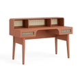 Schreibtisch 120 x 55 x 100 cm Holz Terrakotta mit Rattangeflecht Ablagen und Schubladen