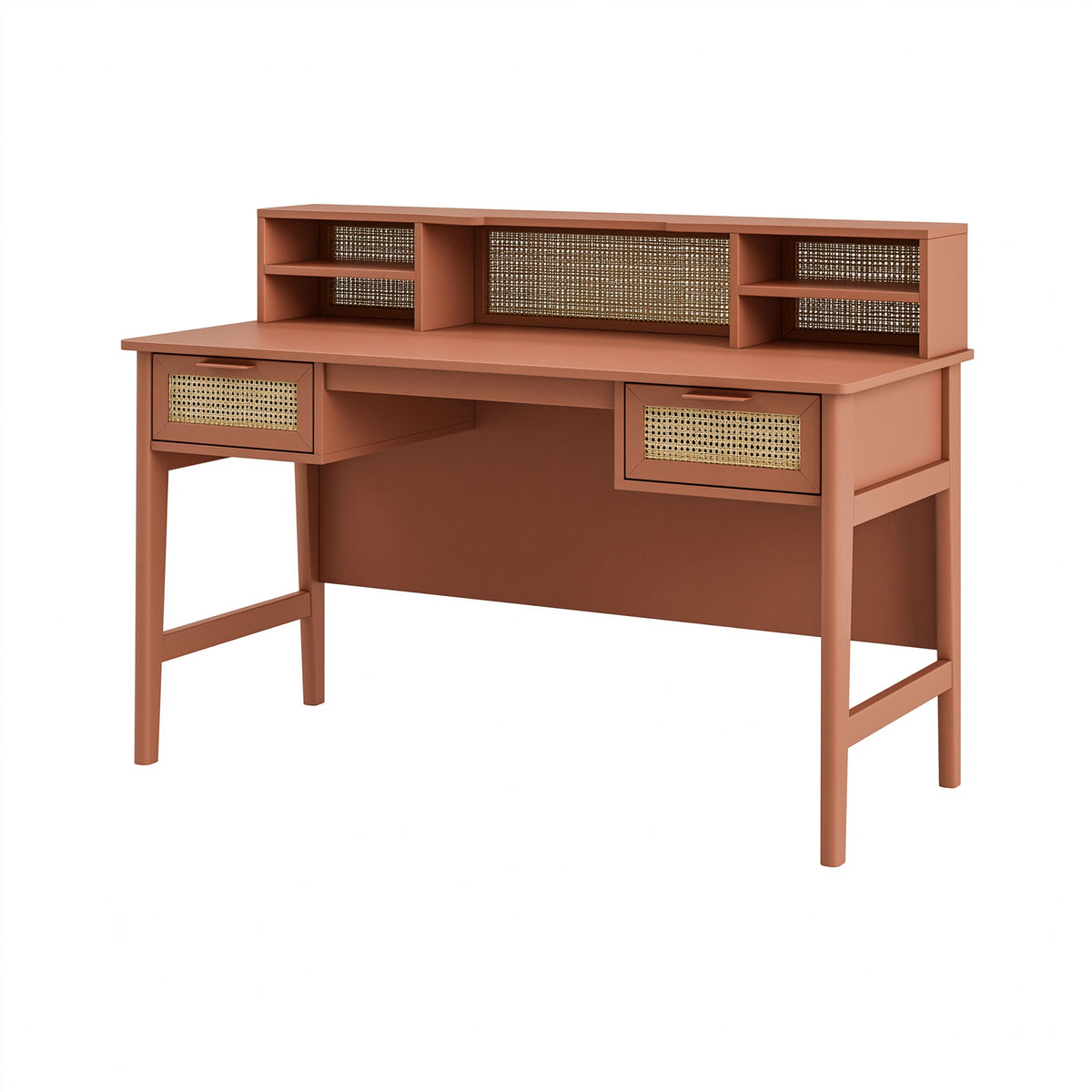 Schreibtisch 120 x 60 x 110 cm Terrakotta mit Rattangeflecht und Stauraum im Retro-Stil