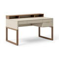 Schreibtisch 140 x 60 x 90 cm Holzwerkstoff Beige/Nussbaumoptik mit Schubladen modern