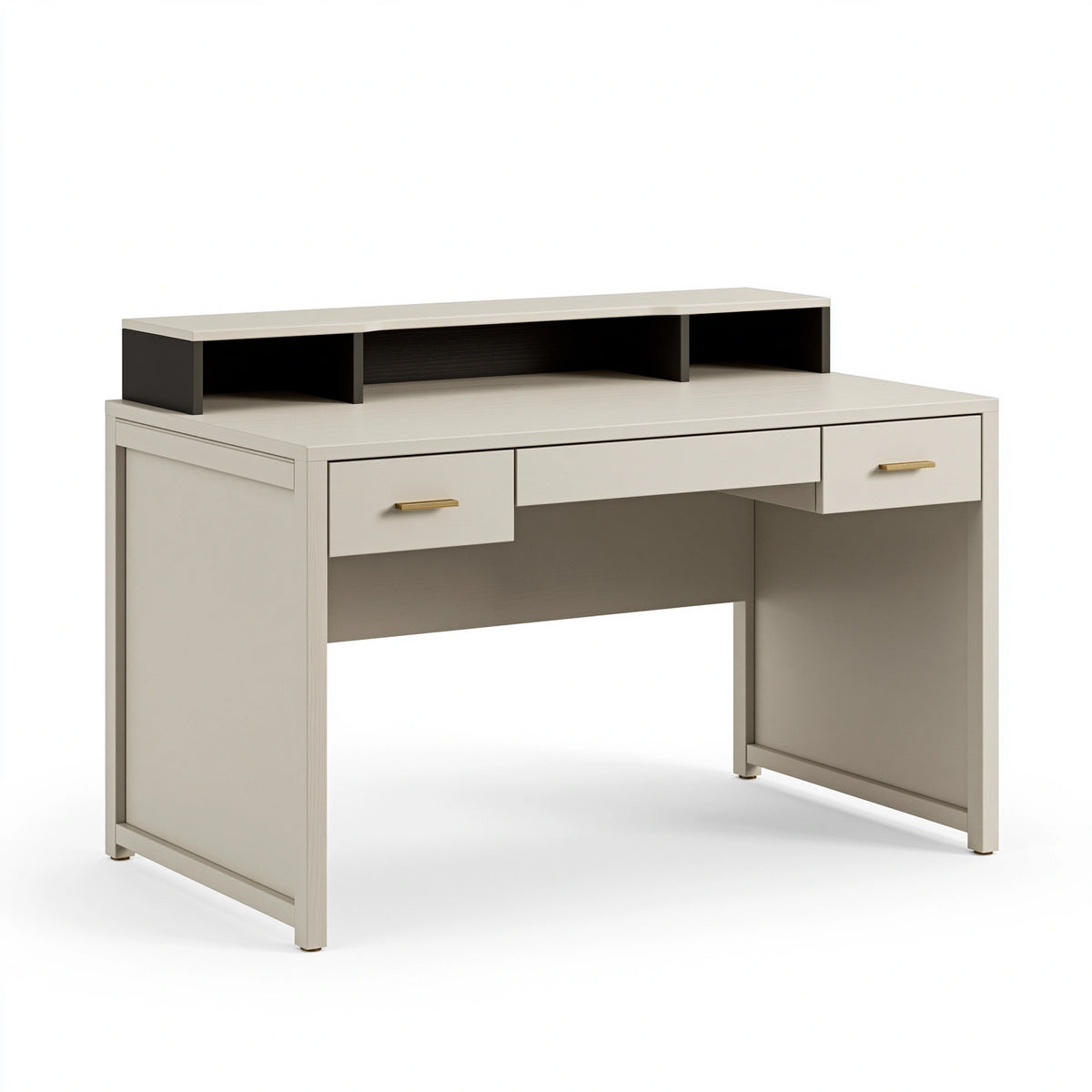 Schreibtisch 120 x 60 x 96 cm aus Holzwerkstoff in Cremeweiß mit 3 Schubladen und Aufsatzregal