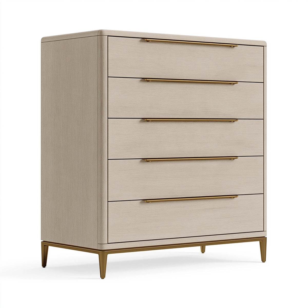 Kommode 100 x 45 x 120 cm aus Holzwerkstoff Beige Gold mit 5 Schubladen