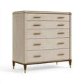 Kommode 100 x 45 x 140 cm Holz Beige Gold mit 5 Schubladen im Art-déco-Stil