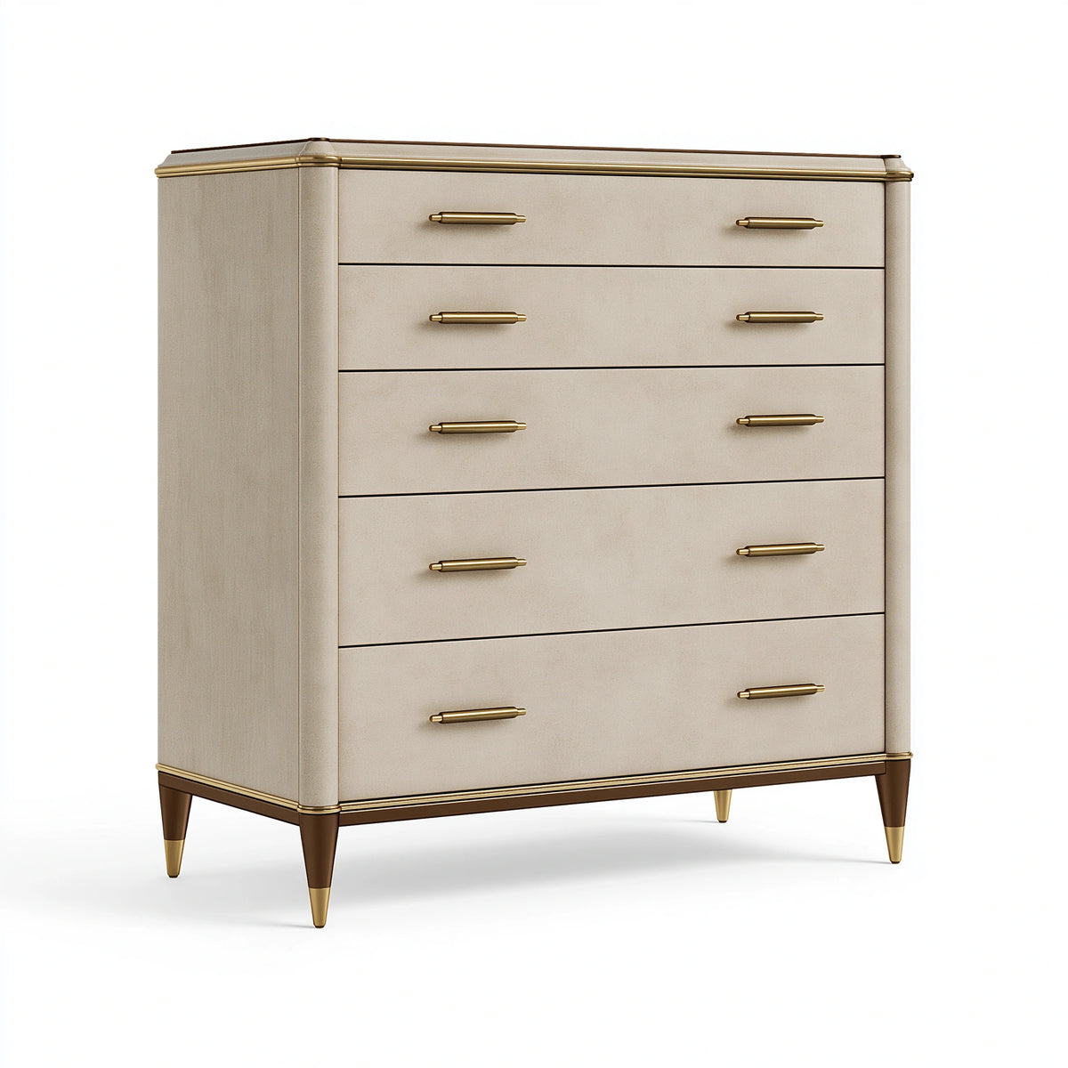 Kommode 100 x 45 x 140 cm Holz Beige Gold mit 5 Schubladen im Art-déco-Stil