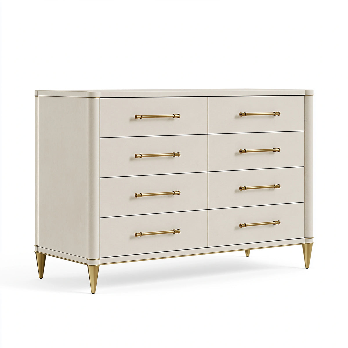Kommode 150 x 45 x 100 cm Weiß Holz mit goldfarbenen Metallgriffen - 8 Schubladen im modernen Stil