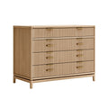 Kommode 120 x 45 x 100 cm aus Holz in Natur mit 8 Schubladen im geriffelten Stil