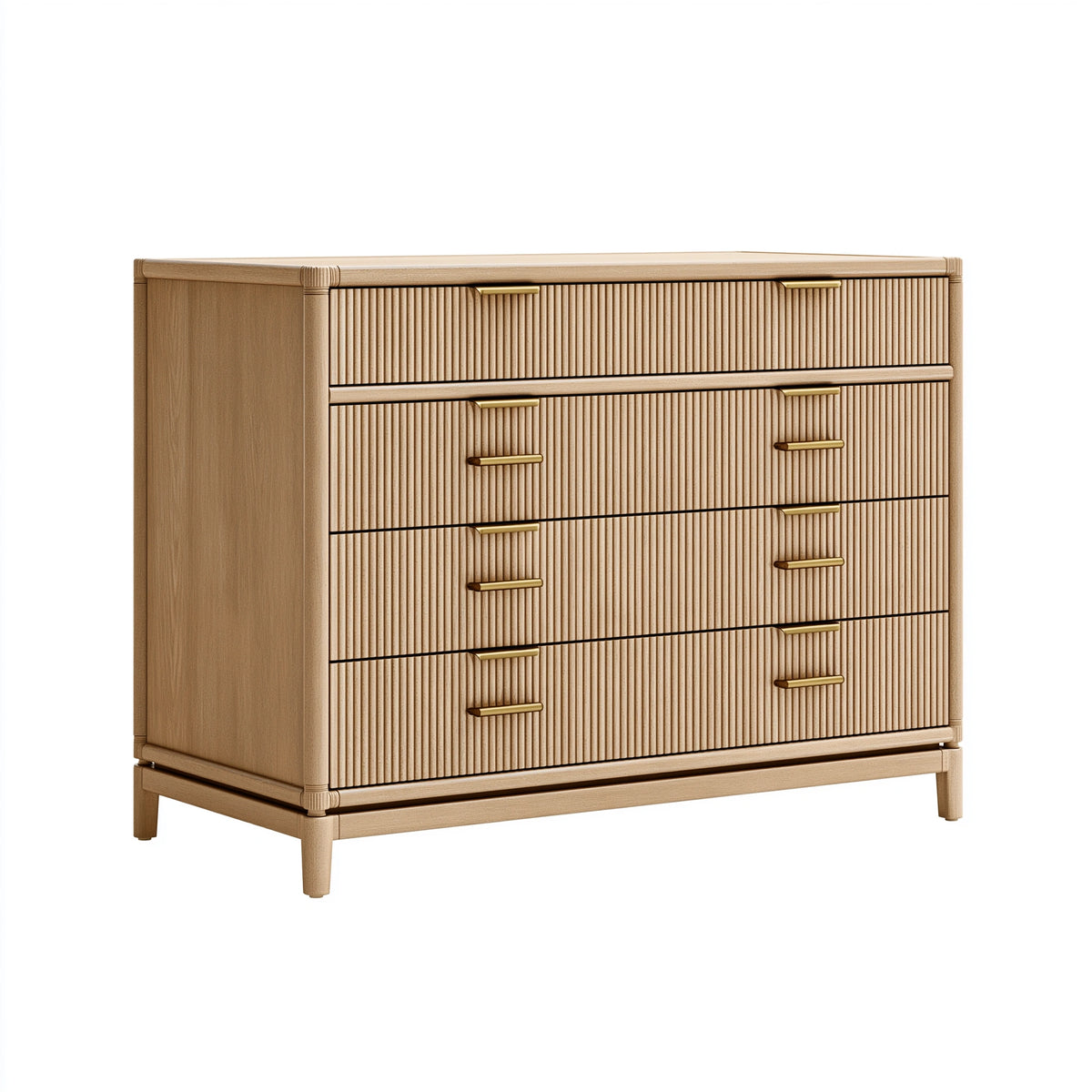 Kommode 120 x 45 x 100 cm aus Holz in Natur mit 8 Schubladen im geriffelten Stil
