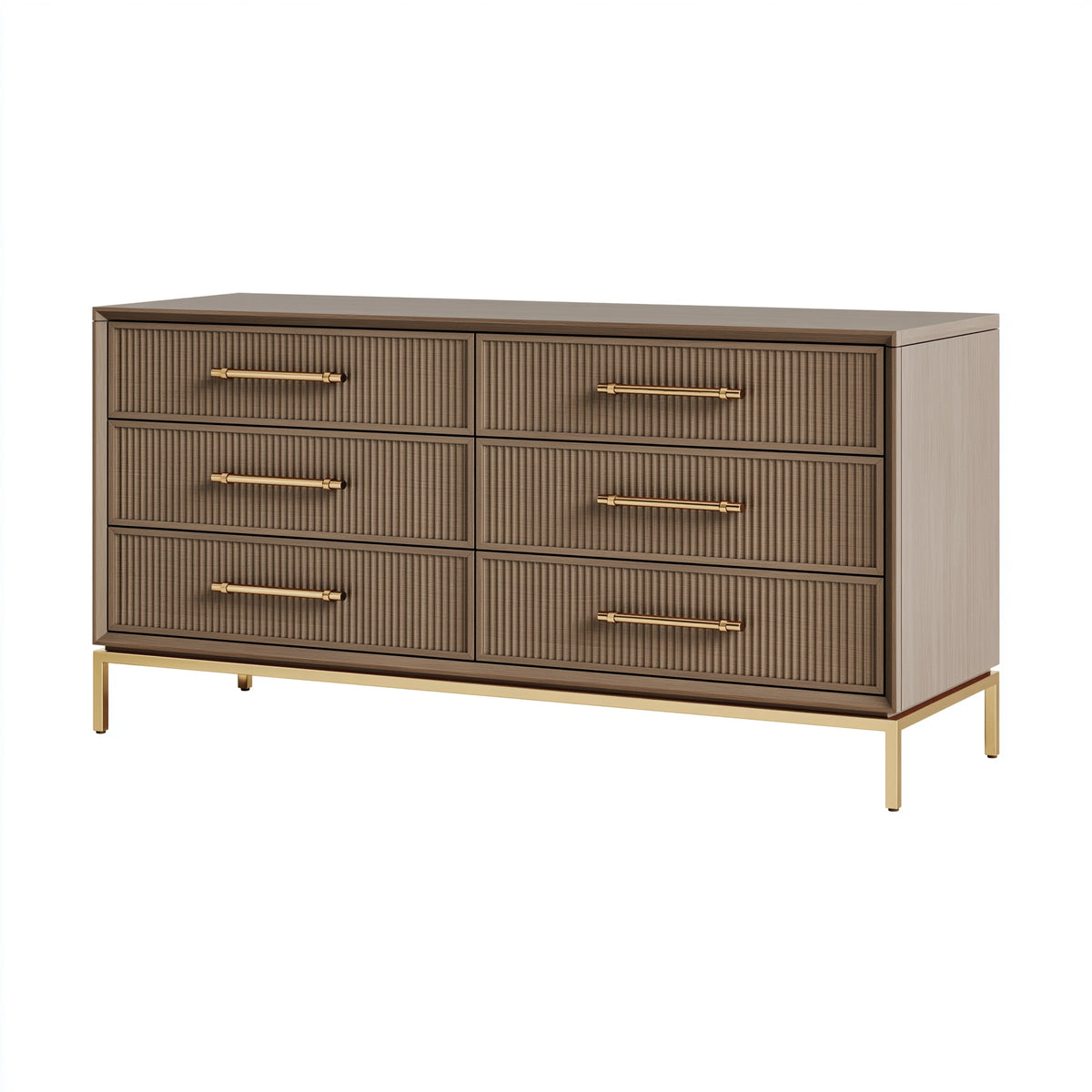 Kommode 150 x 45 x 85 cm Holzwerkstoff Braun mit 6 Schubladen und Metallgestell
