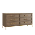 Kommode 150 x 45 x 90 cm in Braun mit Metallgestell und 6 Schubladen im geriffelten Stil