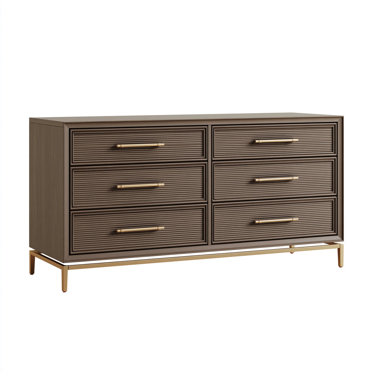Kommode 150 x 45 x 90 cm in Dunkelbraun mit Metallgestell geriffelter Front