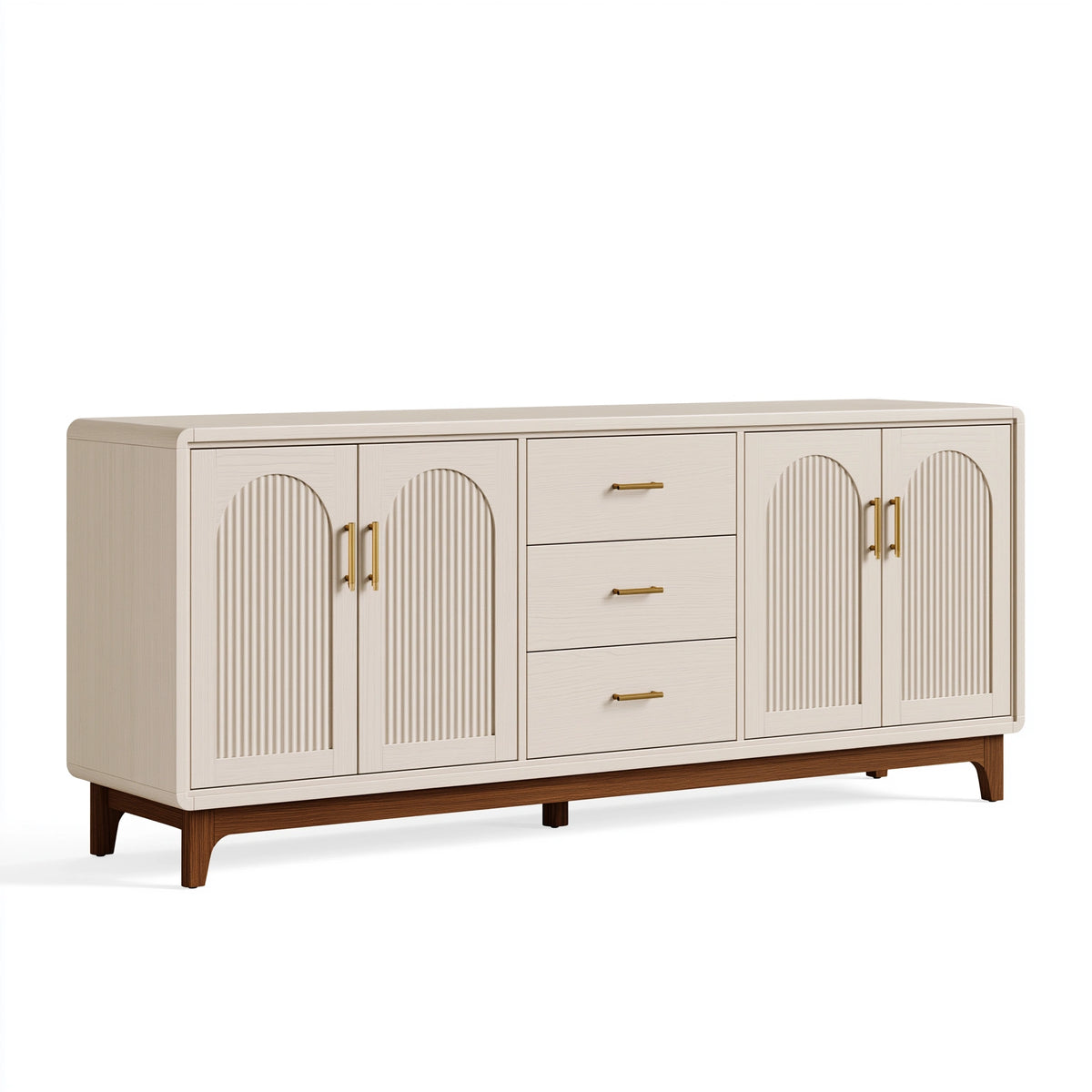 Sideboard 180 x 45 x 90 cm Holz Cremebraun mit 3 Schubladen im Retro-Stil