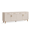Sideboard 180 x 40 x 85 cm in Cremeweiß mit Holzfüßen und geriffelter Front