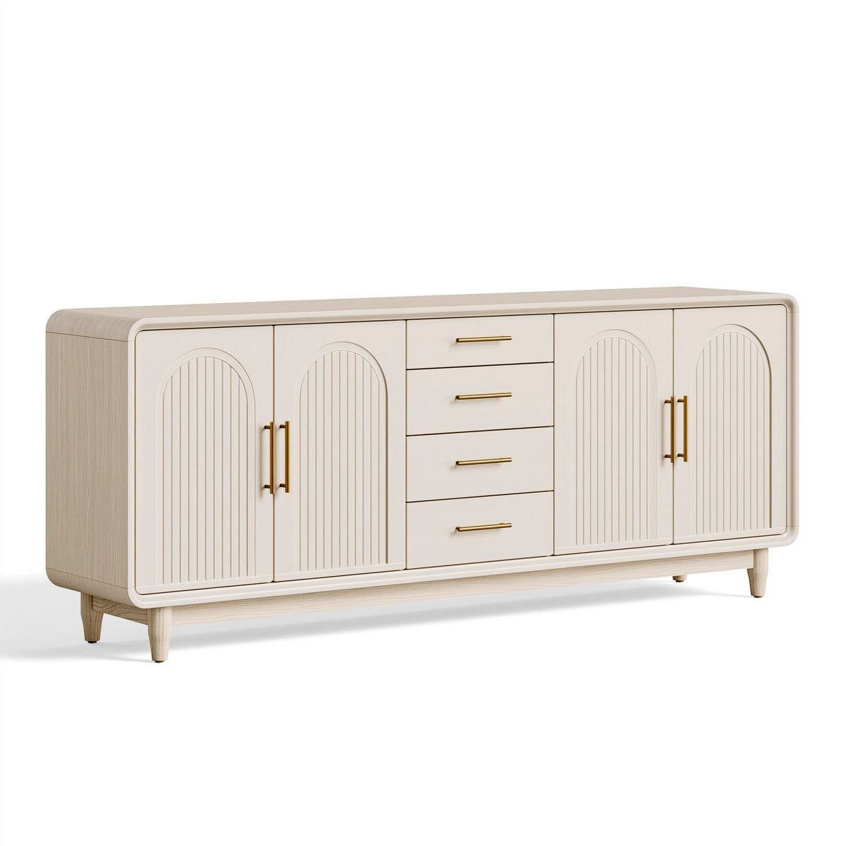 Sideboard 180 x 45 x 85 cm Holzwerkstoff Cremeweiß mit 4 Türen und 4 Schubladen im modernen Stil