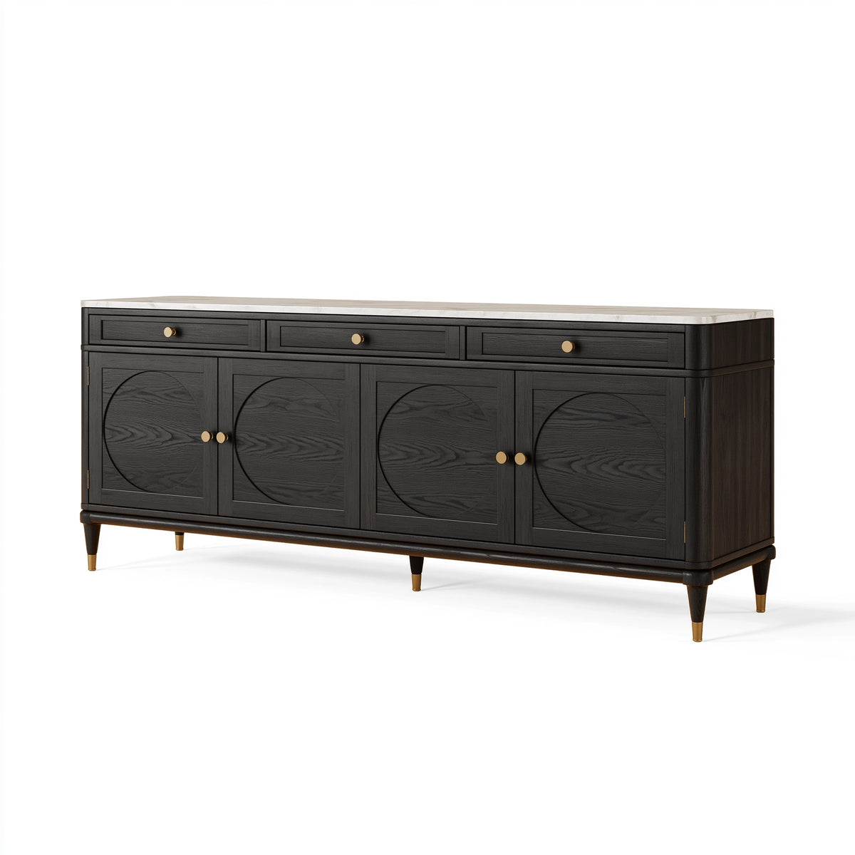 Sideboard 180 x 45 x 85 cm aus Holz in Schwarz mit Steinplatte und Schubladen