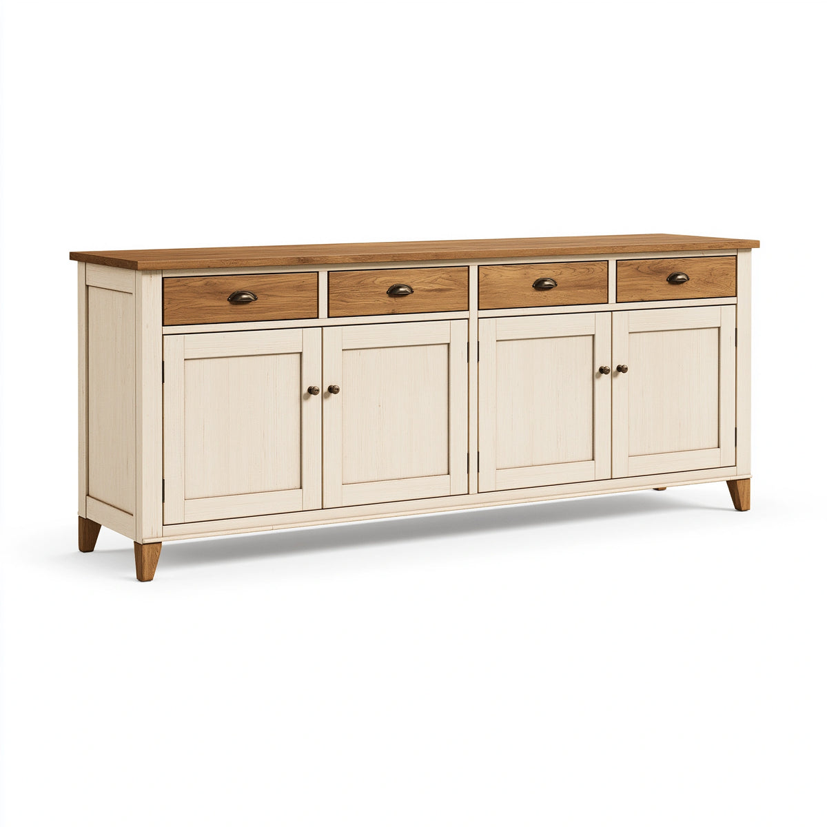 Sideboard 180 x 45 x 90 cm aus Holz Cremebraun im Landhausstil mit 4 Schubladen und 4 Türen